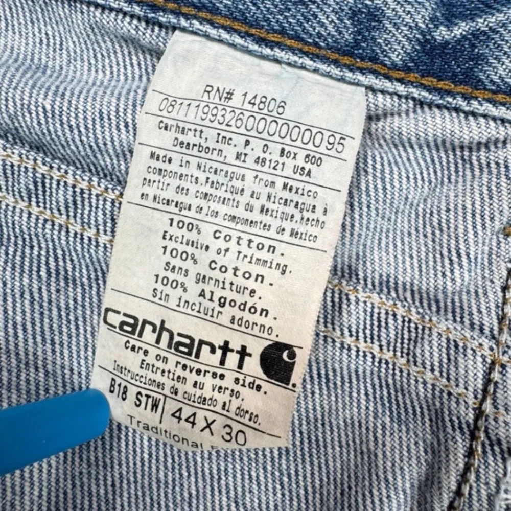 Carhartt B18 STW Traditional Fit Mens Jeans 44x30 Blue Stonewash Straight‎ Leg